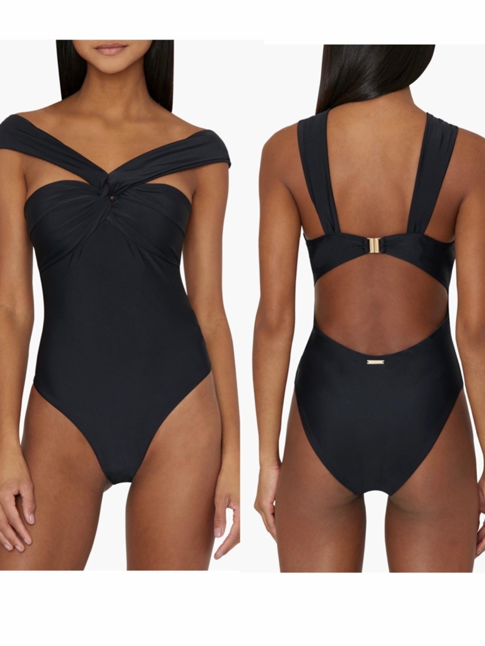 Milly Betsy Twisted Bandeau Removable Straps Women’s One-Piece Black Swimsuit